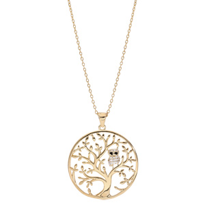 Collier en plaqu or chane avec pendentif arbre de vie et chouette empierre 40+5cm - Vue 2