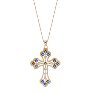 Collier en plaqu or chane avec pendentif croix empierre avec oxydes bleu fonc 40+5cm - Vue 2