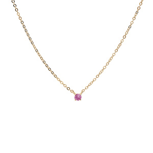 Collier en plaqu or chane avec pendentif pierre vritable Tourmaline rose 3mm 38+5cm - Vue 2