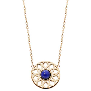 Collier en plaqu or chane avec rosace ajour coeur Lapis Lazuli vritable 42cm - Vue 2