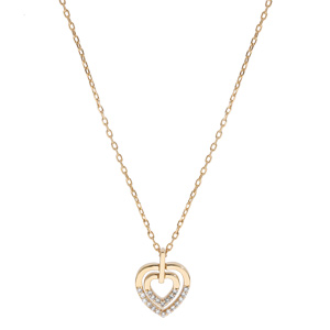 Collier en plaqu or chane avec pendentif coeur oxydes blancs sertis 40+5cm - Vue 2