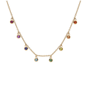 Collier en plaqu or chane avec pampilles oxydes rond sertis multi couleurs 36+6cm - Vue 2