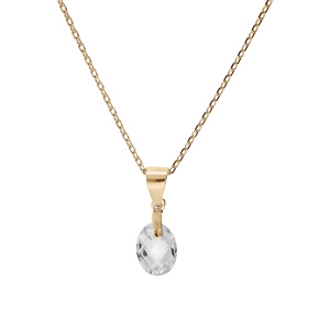 Collier en plaqu or chane avec pendentif goutte oxyde blanc facett 40+5cm - Vue 2