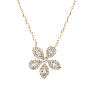 Collier en plaqu or pendentif fleur avec oxydes blancs sertis 42+3cm - Vue 2