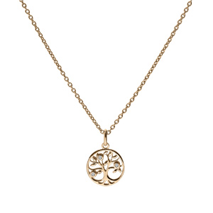 Collier en plaqu or chane avec pendentif petit arbre de vie et oxydes blancs sertis 42+3cm - Vue 2