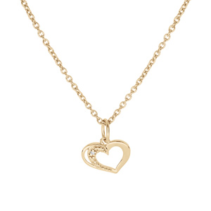 Collier en plaqu or chane avec pendentif coeur et oxydes blancs sertis 38+5cm - Vue 2