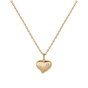 Collier en plaqu or chane avec pendentif coeur et 3 oxydes blancs sertis 42+3cm - Vue 2