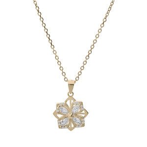 Collier en plaqu or chane avec pendentif fleur (qui tourne) et oxydes blancs sertis 40+3cm - Vue 2