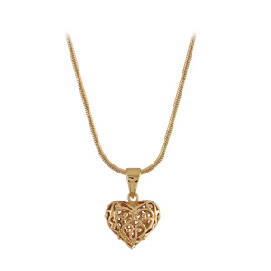Collier en plaqu or chane avec pendentif coeur avec recto pav d\'oxydes blancs et verso en arabesques - Vue 2
