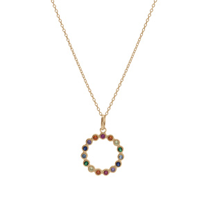 Collier en plaqu or cercle oxydes multi couleurs 42+3cm - Vue 2