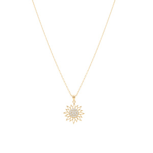 Collier en plaqué or pendentif soleil 15mm oxydes blancs au centre - 40+5cm - Vue 2