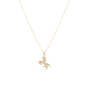 Collier en plaqué or pendentif cheval oxydes blancs 40+5cm - Vue 2