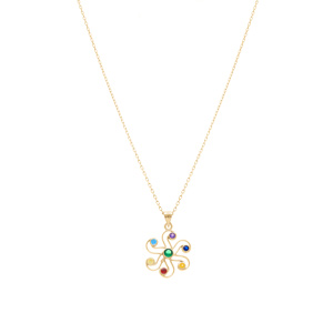 Collier en plaqué or pendentif chakra 17mm 7 oxydes - 40+5cm - Vue 2