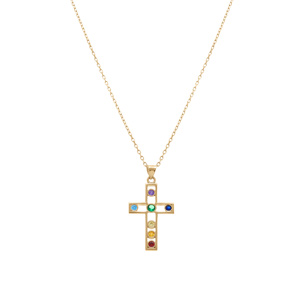 Collier en plaqué or pendentif chakra croix 22mm x 15mm 7 oxydes - 40+5cm - Vue 2