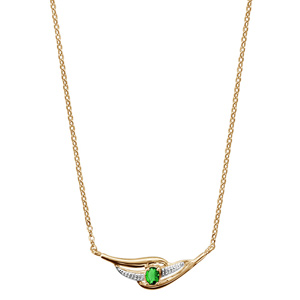 Collier en plaqu or chane avec pendentif 2 brins torsads dont 1 lisse et l\'autre orn d\'oxydes blancs et 1 oxyde vert au milieu - longueur 43cm + 2cm de rallonge - Vue 2