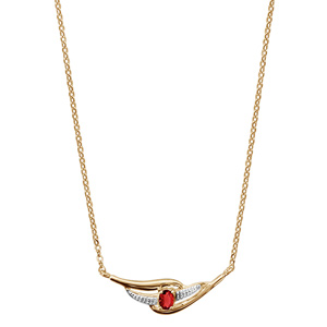 Collier en plaqu or chane avec pendentif 2 brins torsads dont 1 lisse et l\'autre orn d\'oxydes blancs et 1 oxyde rouge au milieu - longueur 43cm + 2cm de rallonge - Vue 2