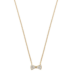 Collier en plaqué or chaîne avec pendentif noeud papillon orné d\'oxydes blancs sertis - longueur 40cm + 4cm de rallonge - Vue 2