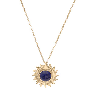 Collier en plaqu or chane avec pendentif soleil et pierre Lapis Lazuli vritable 42+3cm - Vue 2