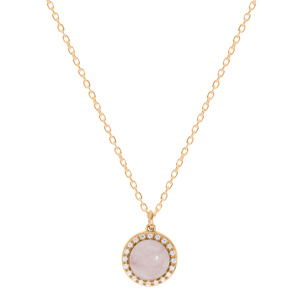 Collier en plaqué or chaîne avec pendentif pierre Quartz rose naturelle et contour oxydes blancs sertis 42+3cm - Vue 2