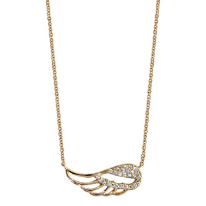 Collier en plaqué or chaîne avec pendentif aile d\'ange ajourée et ornée d\'oxydes blancs sertis - longueur 40cm + 4cm de rallonge - Vue 2