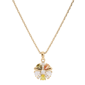 Collier en plaqu or chane avec pendentif fleur oxydes sertis multi couleurs 40+5cm - Vue 2