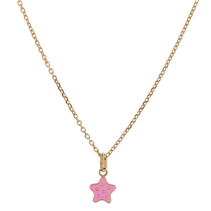 Collier en plaqu or chane avec pendentif toile rose  poids 36+2cm - Vue 2