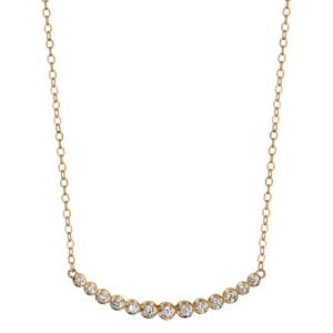 Collier en plaqué or chaîne avec pendentif suite courbée d\'oxydes blancs sertis clos - longueur 42cm + 3cm de rallonge - Vue 2
