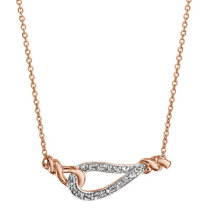 Collier en plaqué or rose chaîne avec pendentif goutte évidée ornée d\'oxydes blancs sertis et avec un élément tournant de chaque côté - longueur 42cm + 3cm de rallonge - Vue 2