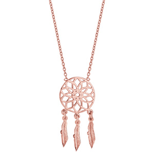 Collier en plaqué or rose chaîne avec pendentif attrape rêve avec 3 plumes suspendues - longueur 37cm + 4cm de rallonge - Vue 2