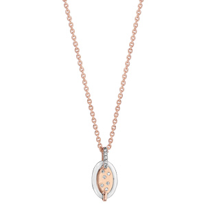 Collier en plaqué or rose chaîne avec pendentif ovale en céramique blanche et éclats d\'oxydes blancs sertis - longueur 42cm + 3cm de rallonge - Vue 2