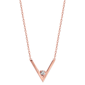 Collier en plaqué or rose chaîne avec pendentif forme V avec 1 oxyde blanc dans la pointe - longueur 39cm + 3cm de rallonge - Vue 2
