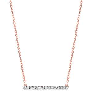 Collier en plaqué or rose chaîne avec pendentif rail d\'oxydes blanc sertis - longueur 39cm + 3cm de rallonge - Vue 2