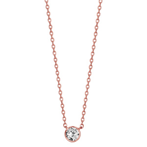 Collier en plaqu or rose chane avec pendentif oxyde blanc de 4mm serti clos - longueur 38cm + 4cm de rallonge - Vue 2