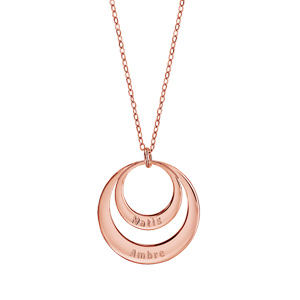 Collier en plaqu or rose chane avec pendentif 2 anneaux pour prnoms  graver - longueur 40cm + 5cm de rallonge - Vue 2