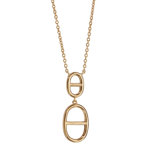 Collier en plaqué or chaîne avec pendentif 2 mailles marines - longueur 40cm + 4cm de rallonge - Vue 2