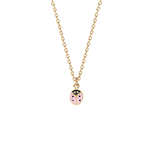 Collier en plaqu or coccinelle rsine rose - 36+2cm - Vue 2