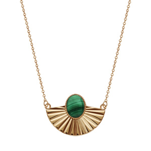 Collier en plaqu or chane avec pendentif drap et pierre Malachite vritable 42cm + 5cm - Vue 2