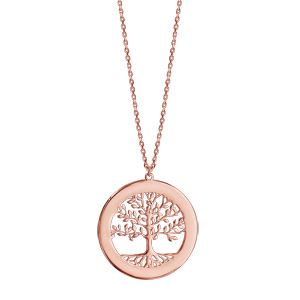 Collier en plaqué or rose chaîne avec pendentif arbre de vie prénom à graver 40+5cm - Vue 2