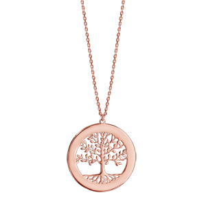 Collier en plaqu or rose chane avec pendentif arbre de vie prnom  graver 40+5cm - Vue 2