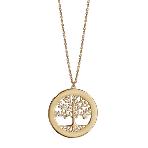 Collier en plaqu or chane avec pendentif arbre de vie prnoms  graver 40+5cm - Vue 2