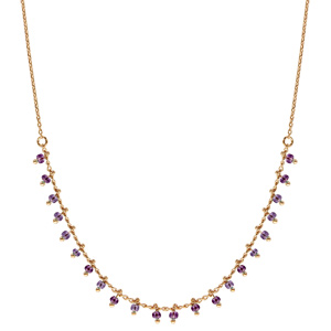 Collier en plaqu or pampilles boules violettes 42cm - Vue 2