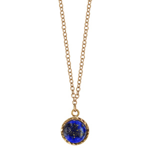 Collier en plaqu or chane avec pendentif Lapis Lazuli vritable 40+5cm - Vue 2