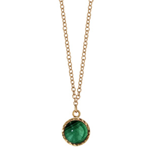 Collier en plaqu or chane avec pendentif avec Malachite vritable ronde 40+5cm - Vue 2