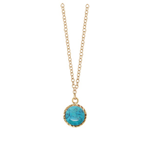 Collier en plaqu or chane avec pendentif pierre turquoise de synthse 40+5cm - Vue 2