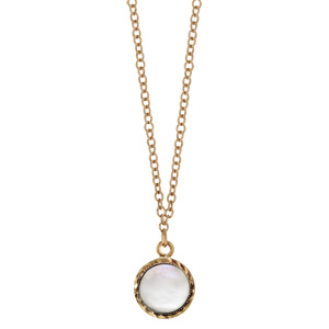 Collier en plaqu or chane avec pendentif Nacre blanche vritable 40+5cm - Vue 2