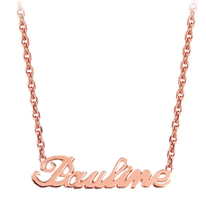 Collier en plaqué or rose chaîne maille forçat avec découpe anglaise 1 prénom - longueur 40cm + 3cm de rallonge - Vue 2