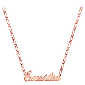 Collier en plaqué or rose chaîne mailles 1+1 largeur 2mm avec découpe anglaise 1 prénom - longueur 40cm + 3cm de rallonge - Vue 2