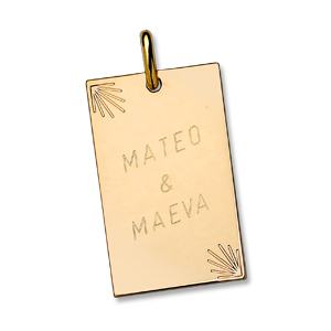 Pendentif en plaqué or plaque G.I. rectangulaire avec diamantage étoilé dans 2 angles - très grand modèle 30mm X 49mm - plaque fine - Vue 2