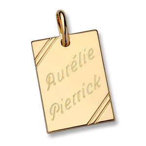 Pendentif en plaqu or plaque G.I. rectangulaire  graver avec striures dans 2 angles - dimensions 20mm X 15mm - plaque fine - Vue 2