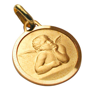 Pendentif mdaille en plaqu or avec ange et bord brillant - Vue 2